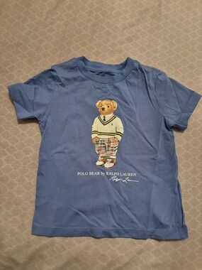 Ralph Lauren Kids Blue Polo Bear Graphic Tee